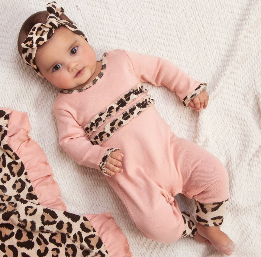 Baby Girl Ruffle Romper with Leopard Trim