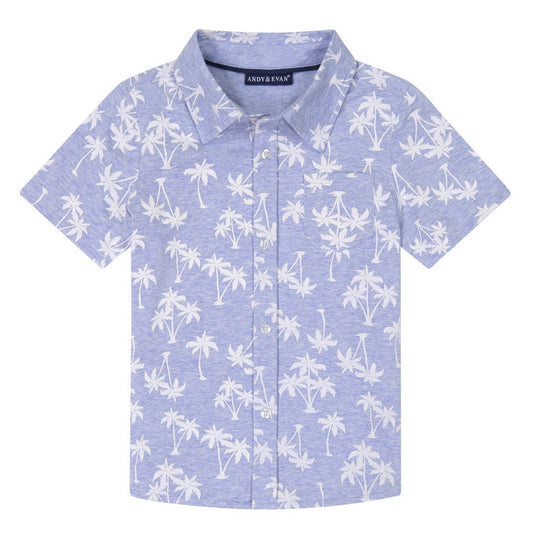 Cotton Knit Button Down - Light Blue Palm