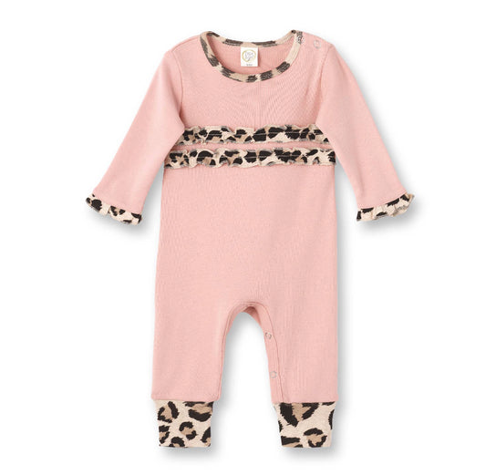 Baby Girl Ruffle Romper with Leopard Trim